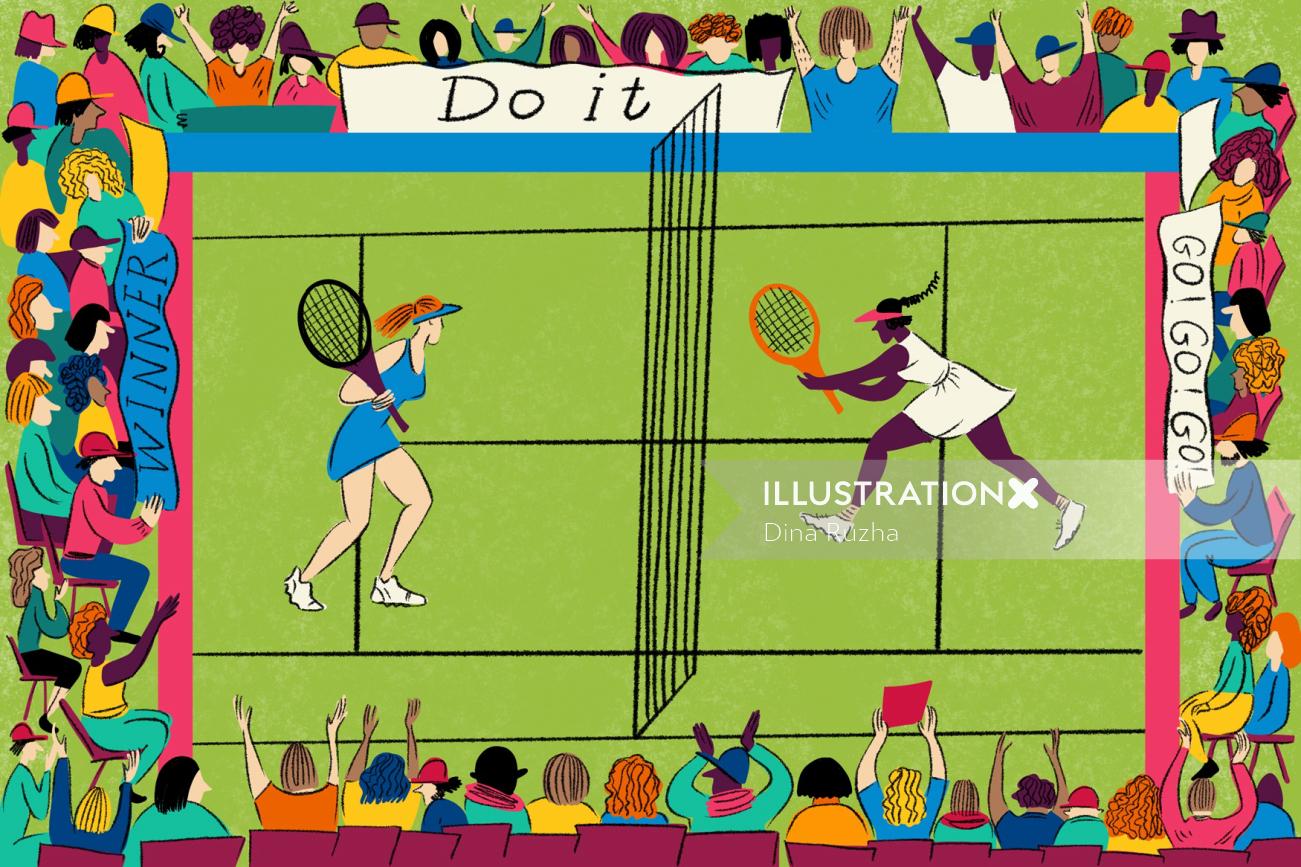 Ligne de court de tennis et dessin en couleur