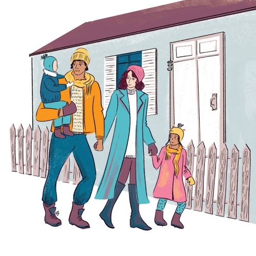 Cartoon family walking at street