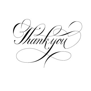 Black and white lettering of 'Thank you'