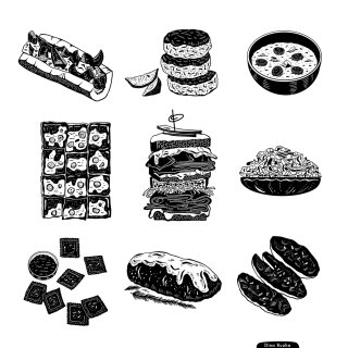 楽しい白黒の食べ物の絵
