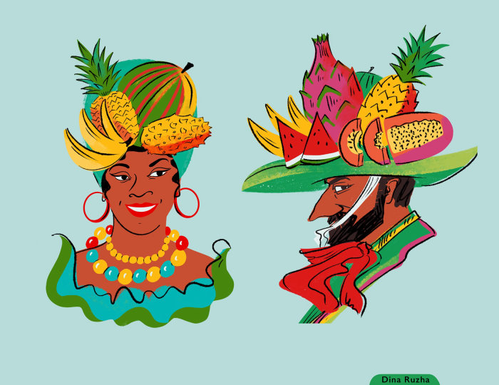Caracteres cubanos para embalagem de suco tropical