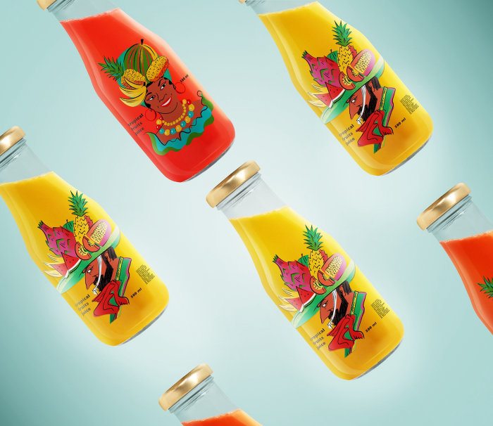 Ilustração de embalagem para o suco tropical