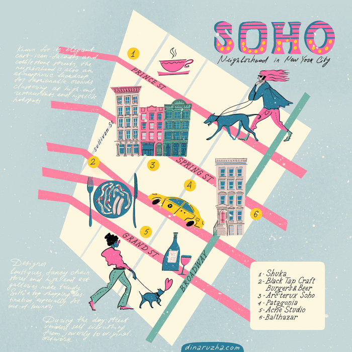 Map illustration of SoHo, Manhattan