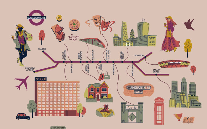 Detailed London map showing the Elizabeth Line