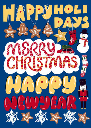 圣诞快乐和新年快乐的字母插图