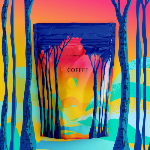 Exquisite Colombian coffee label illustration