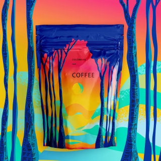 Exquisite Colombian coffee label illustration