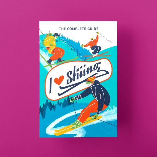 Graceful script and cover design for 'I Love Skiing'