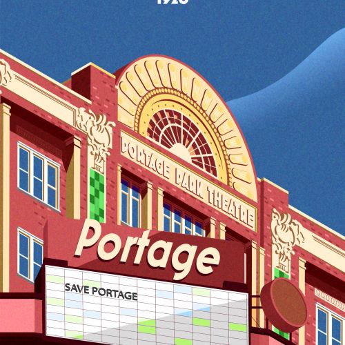 Dongkyu Lim illustration of Chicago's Portage Theatre facade