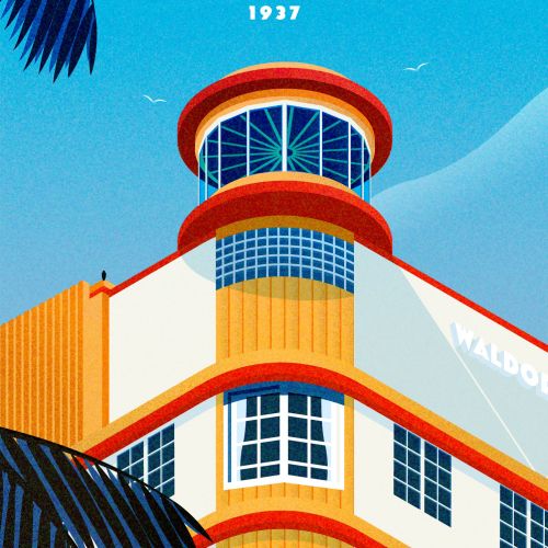 Illustration by Dongkyu Lim of Waldorf Towers in Miami Beach