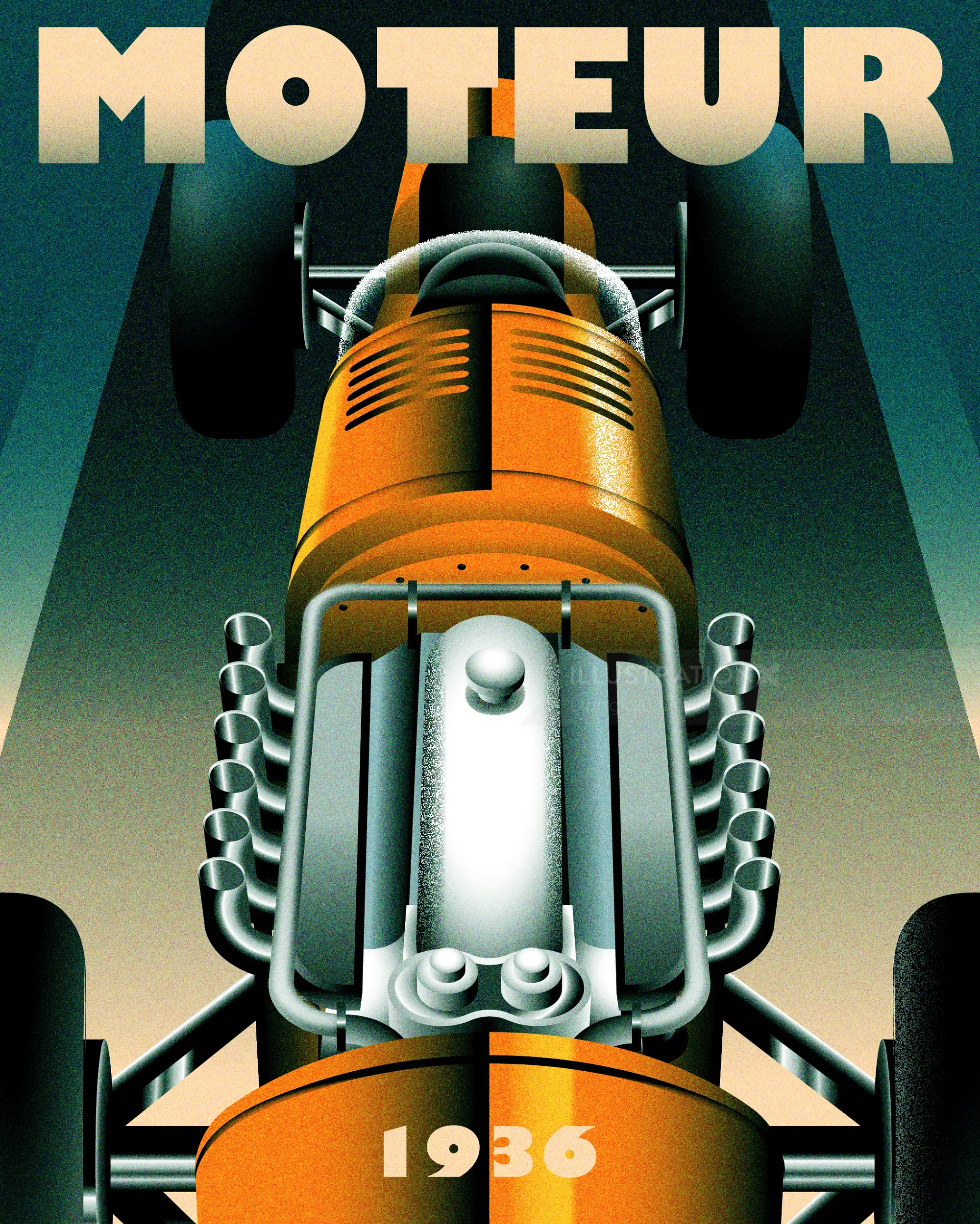 Ilustração de um carro de corrida Art Déco por Dongkyu Lim