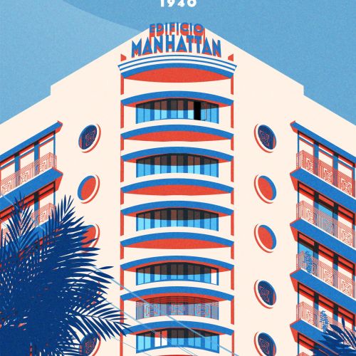 Illustration by Dongkyu Lim of Edificio Manhattan in Caracas, Venezuela