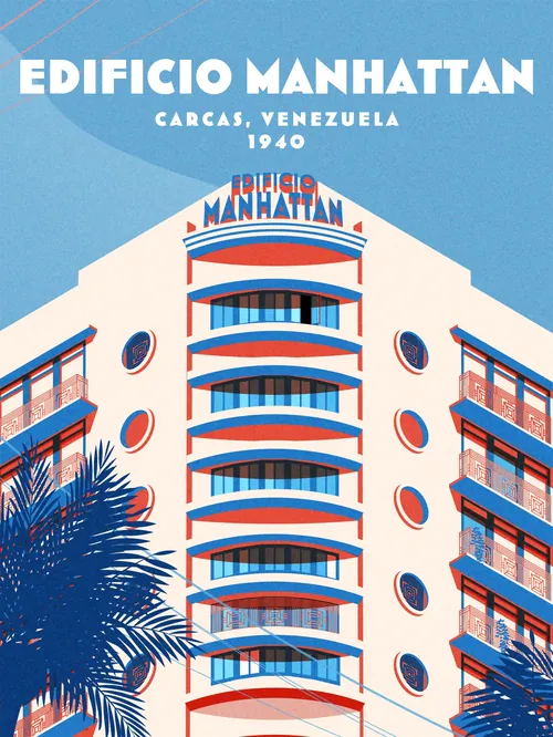 Illustration by Dongkyu Lim of Edificio Manhattan in Caracas, Venezuela