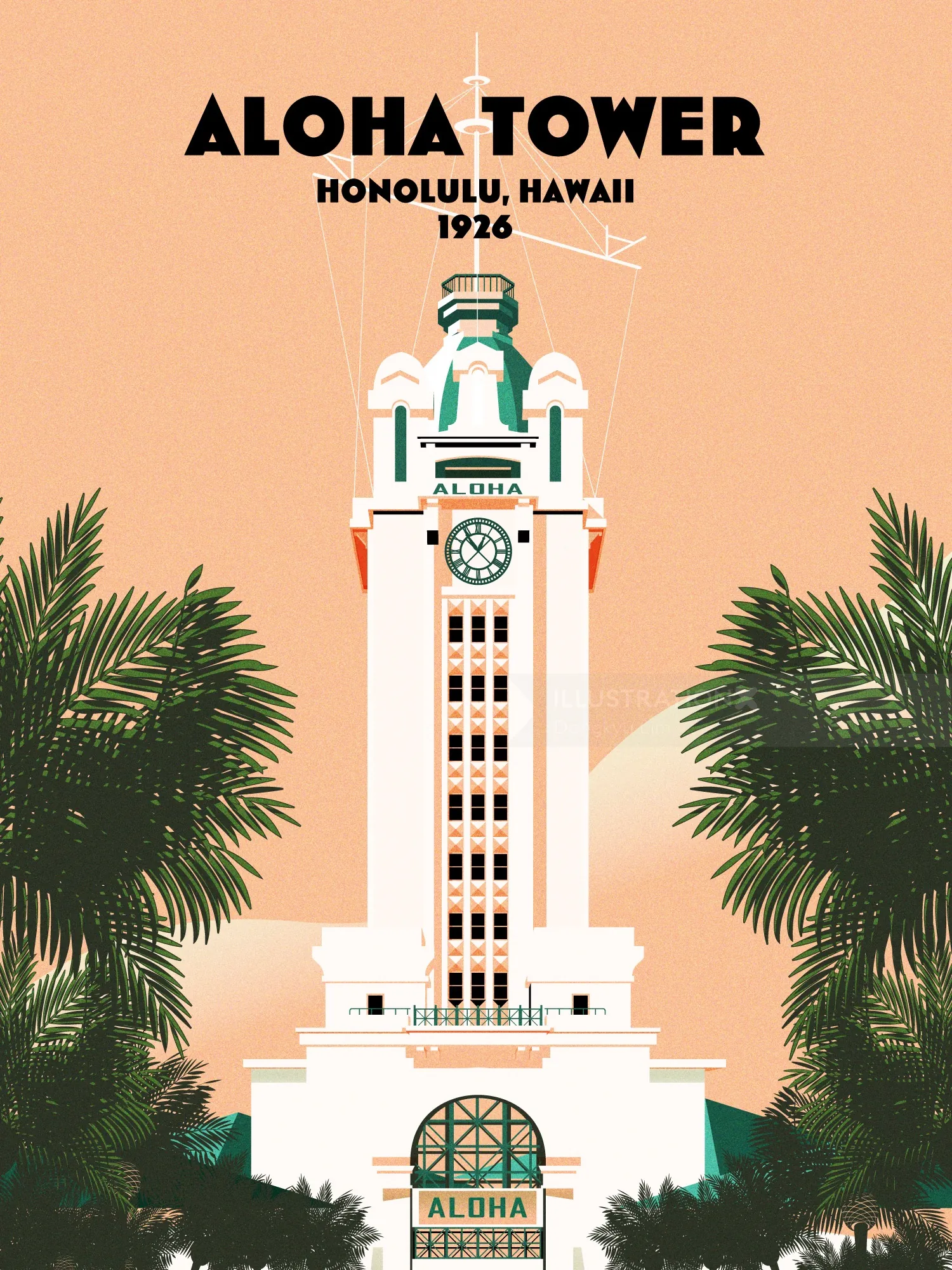 Illustration des Aloha Tower in Honolulu von Dongkyu Lim