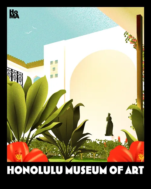 Dongkyu Lim poster showing a tropical garden at Honolulu Museum of Art