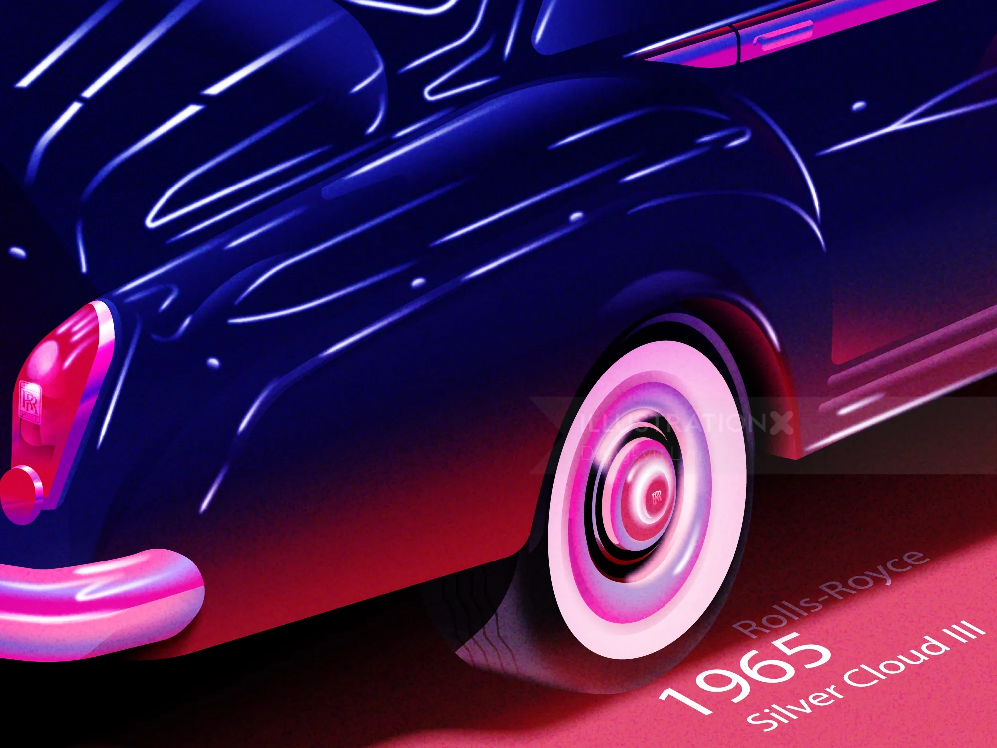 Illustration von Dongkyu Lim eines spiegelnden Rolls-Royce Silver Cloud III von 1965