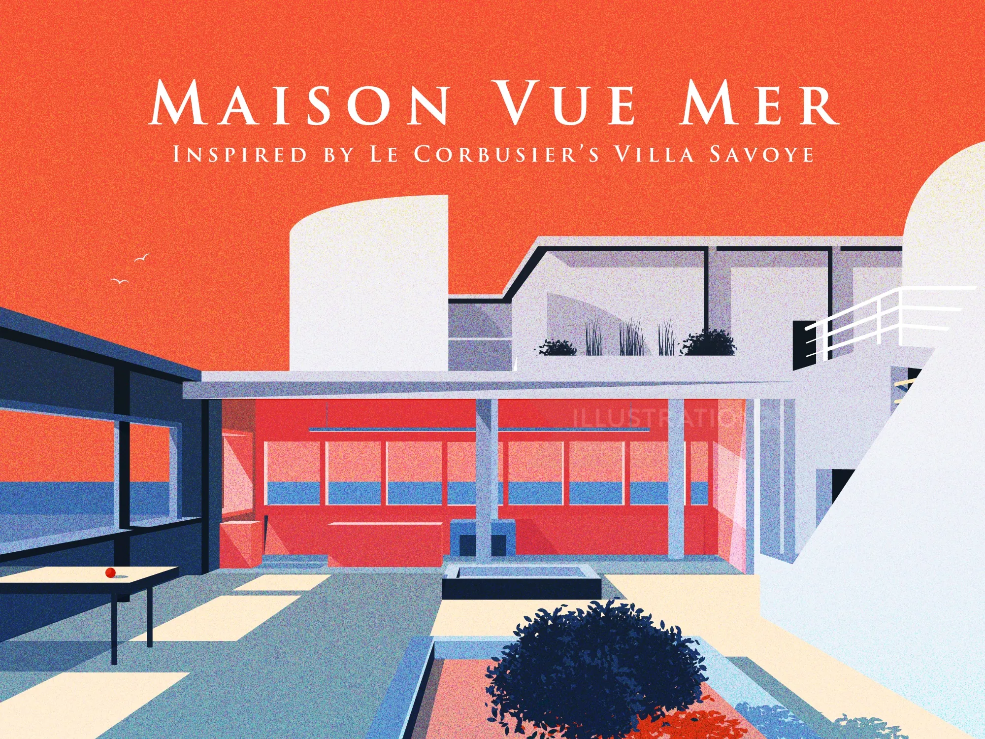 Ilustração de Dongkyu Lim da Maison Vue Mer inspirada na Villa Savoye