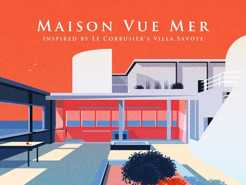 Dongkyu Lim illustration of Maison Vue Mer inspired by Villa Savoye