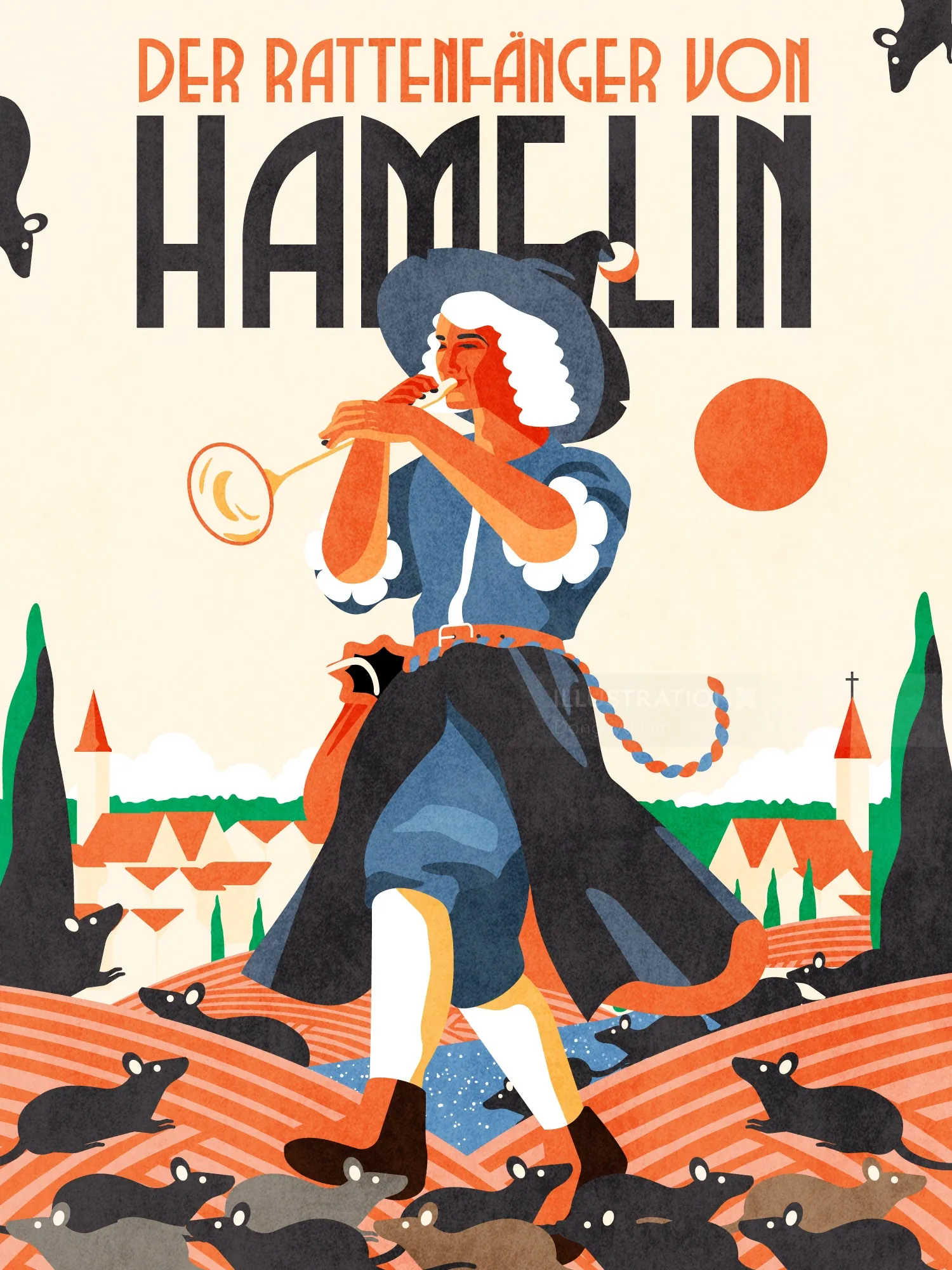Illustration des Rattenfängers von Hameln von Dongkyu Lim