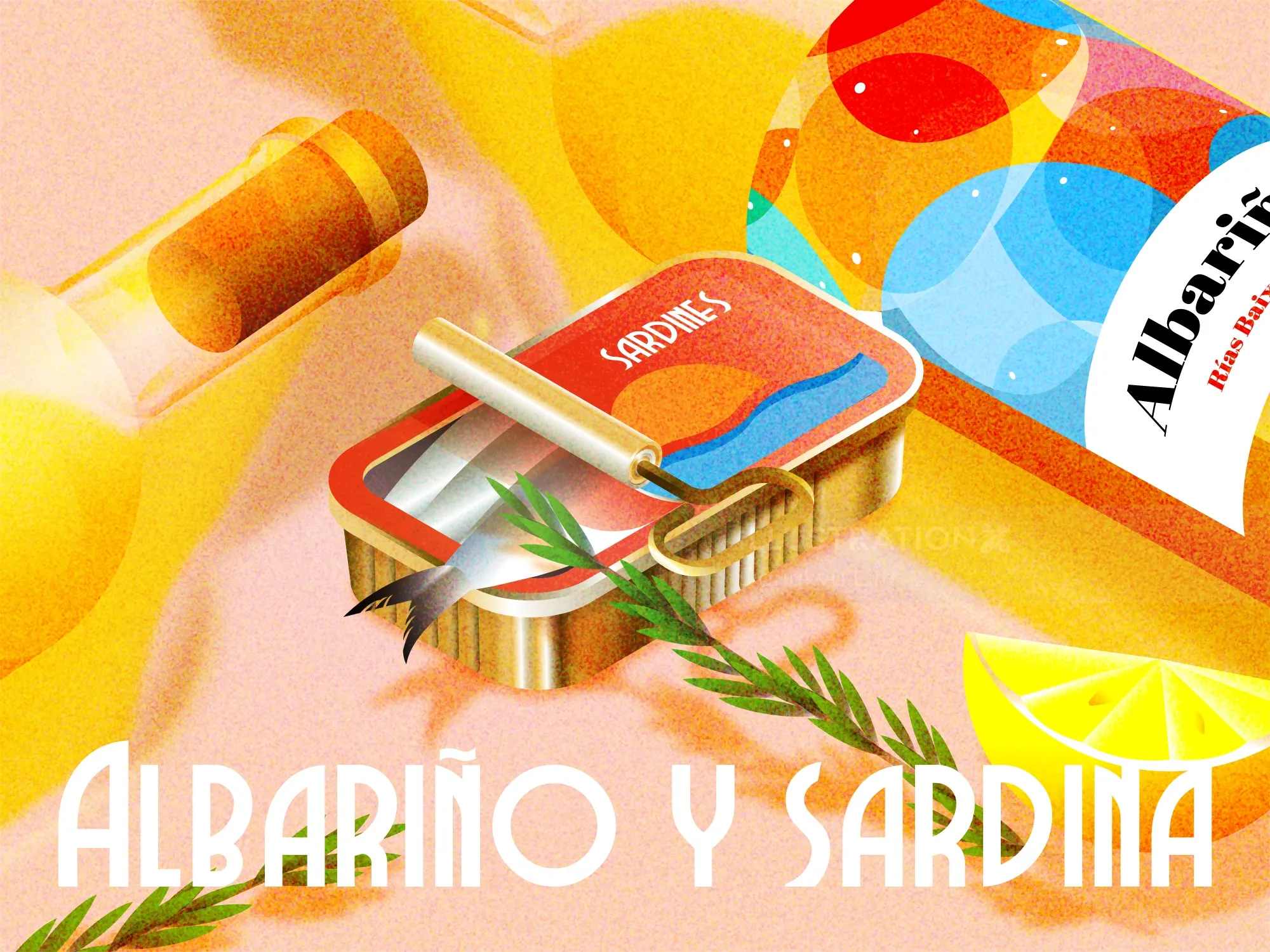 Albariño and sardine illustration by Dongkyu Lim