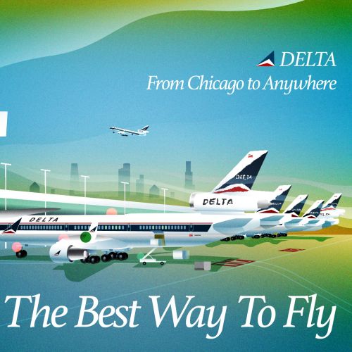 Dongkyu Lim artwork depicting a vintage Delta Airlines travel advertisement