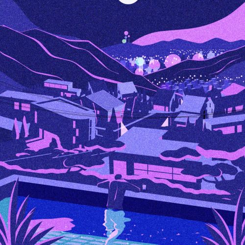 Dongkyu Lim illustration of Pyeongchang-dong under a crescent moon
