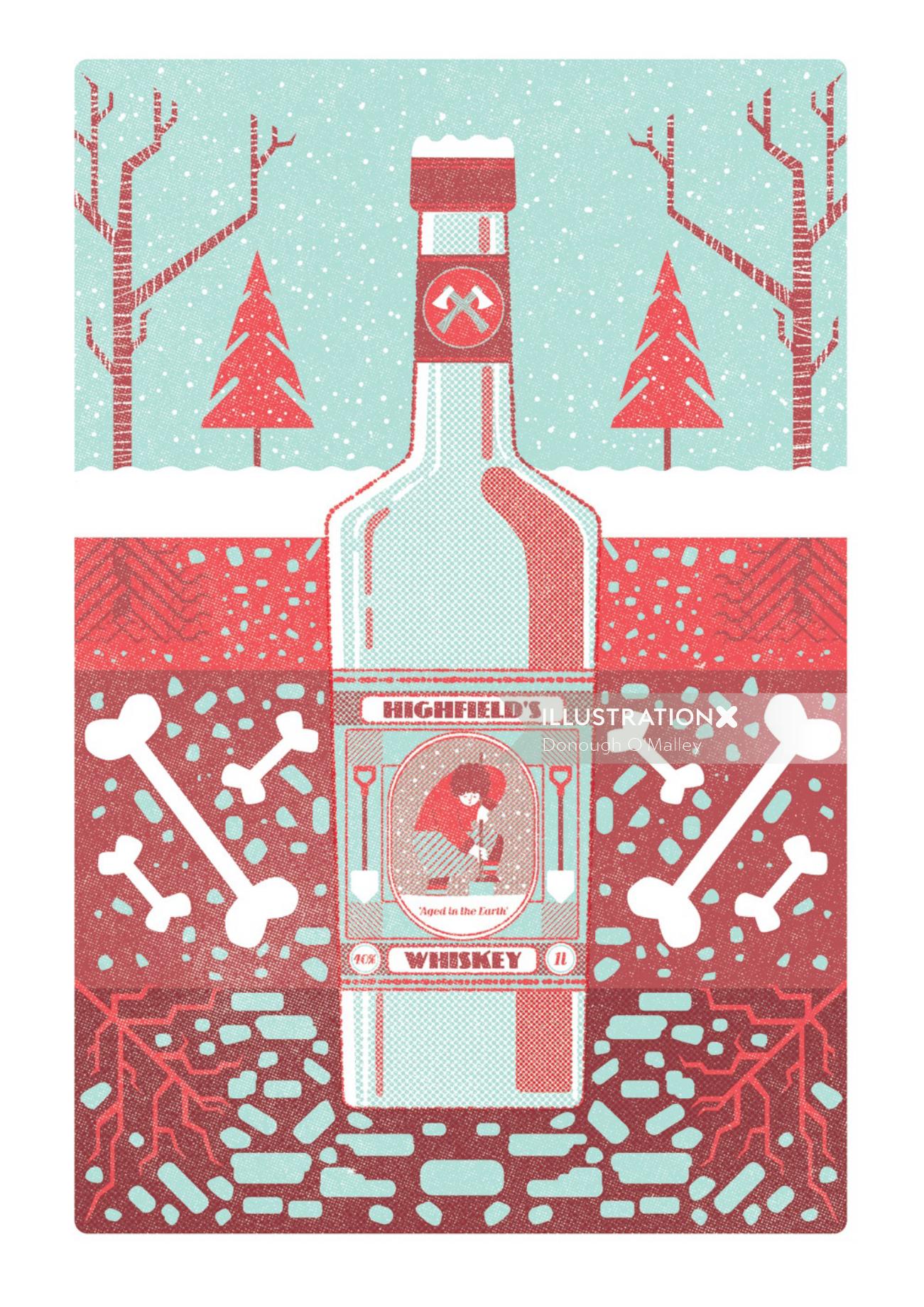 Packaging illustration of Highfields's whiskey 
