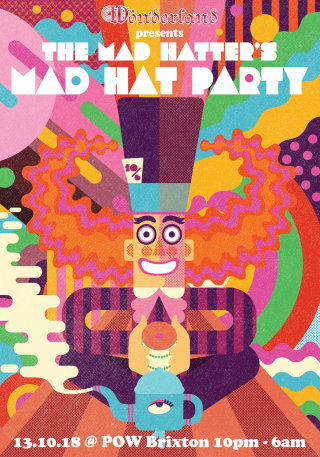 マッドハッターのマッドハットパーティーのポスターデザイン 