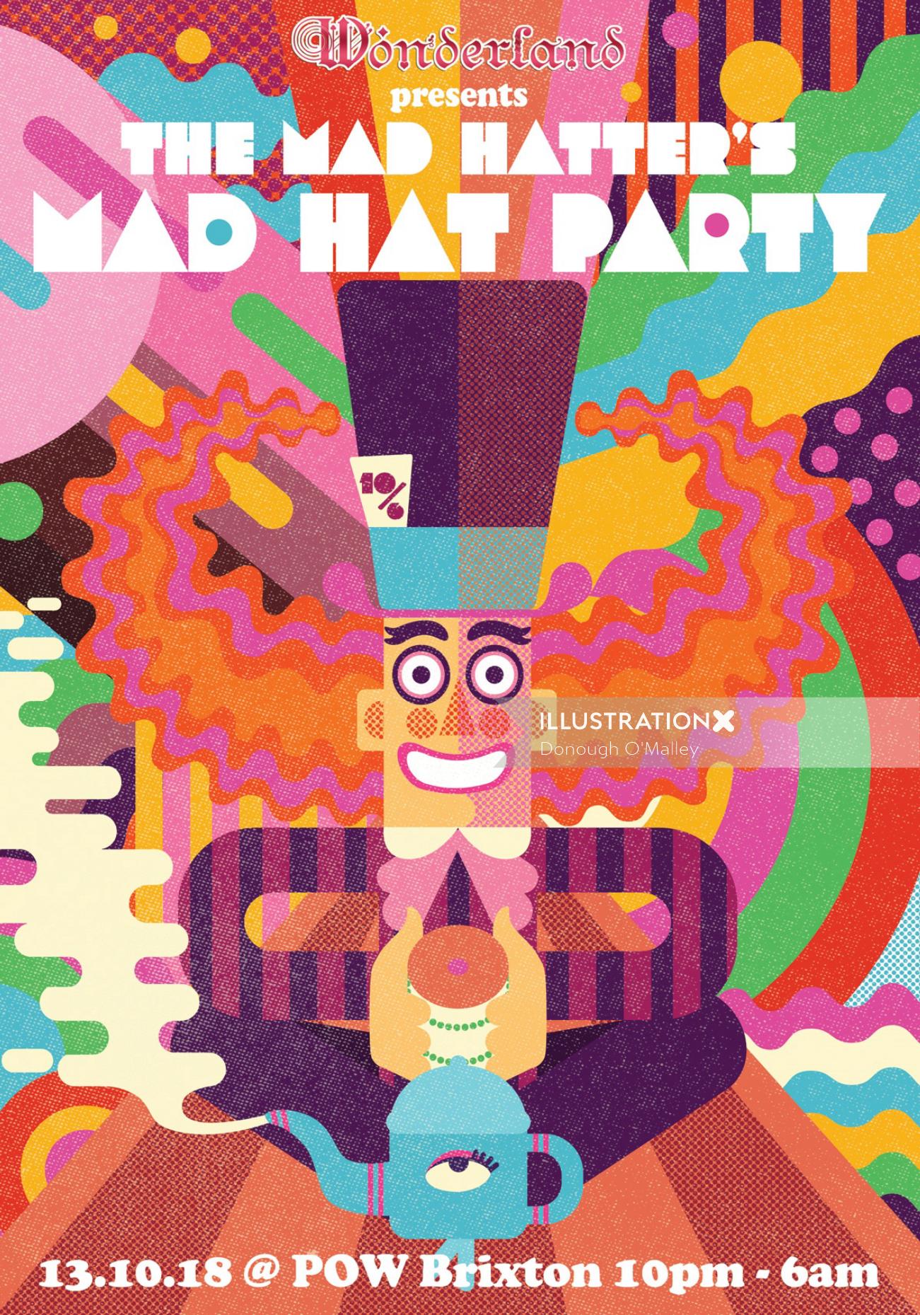 The Mad Hatter's Mad Hat Party poster design 