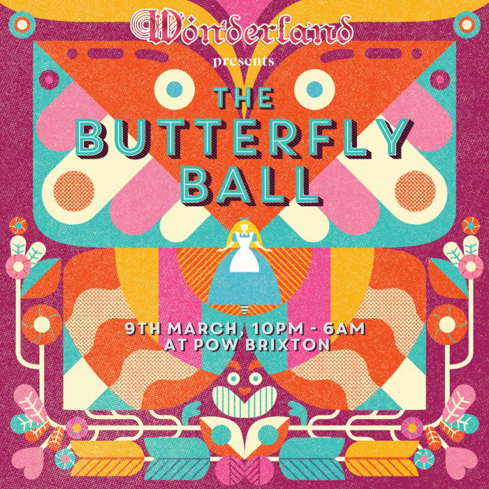 Poster design of the butterfly ball for Wonderland 
