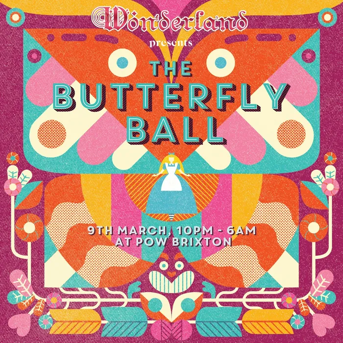 Poster design of the butterfly ball for Wonderland 