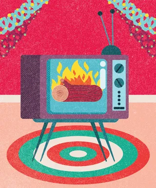 Yule Log retro tv illustration