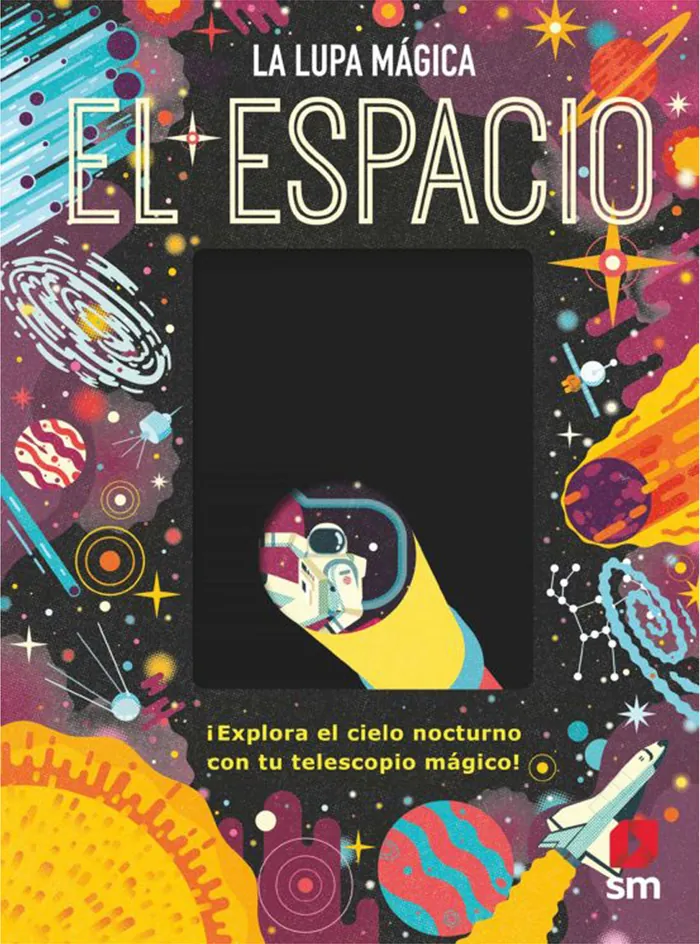 Colorful children's book cover with space objects by Donough O'Malley
