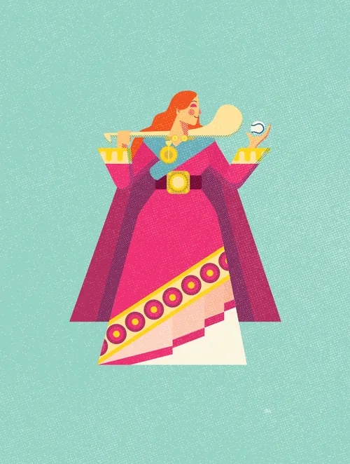 Illustration einer Frau in traditioneller irischer Tracht, die einen Ball hält