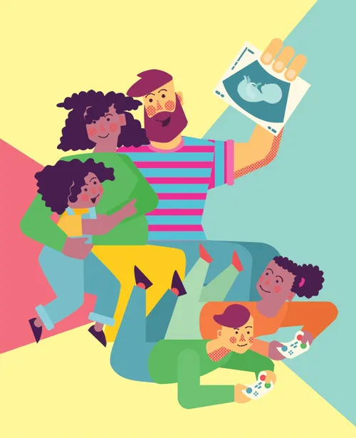 Familien-Cartoon zum Buch „Wie Familien entstehen“