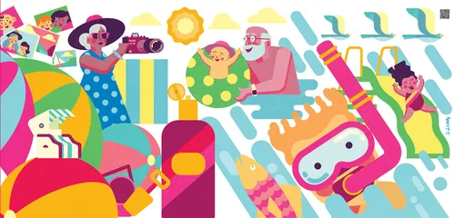 Colorful summer activities scene by Donough O'Malley