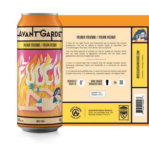 Label for Il Fuoco beer can by Avant-Garde Brewery