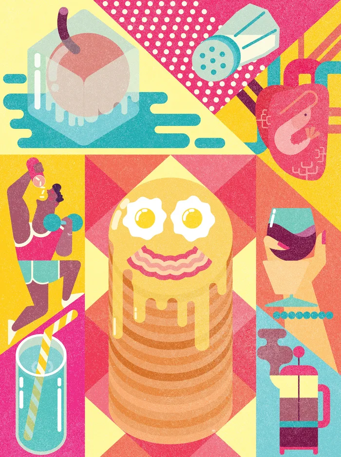 Editorial illustration exploring food and diet myths