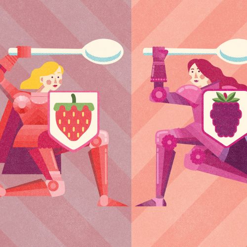 Illustration on strawberries vs raspberries featured in Waitrose Food Magazine