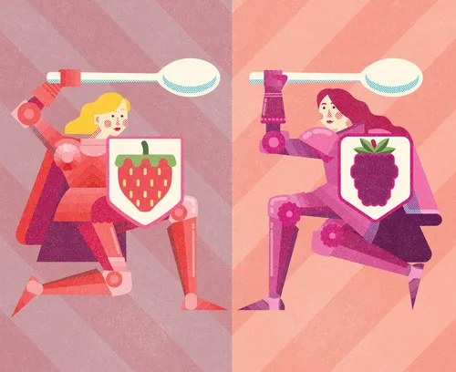 Illustration zum Vergleich von Erdbeeren und Himbeeren im Waitrose Food Magazine