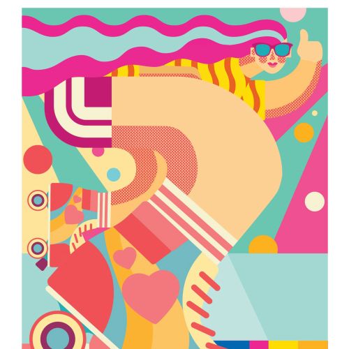 Abstract skateboarding artwork with vibrant colors by Donough O'Malley