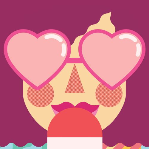 Colourful illustration of a girl wearing heart sunglasses eating ice lolly by Donough O'Malley