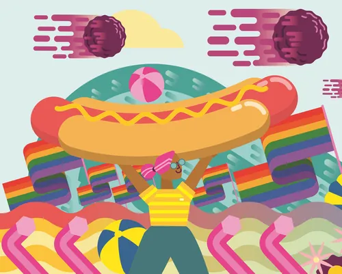Bunte Regenbogen-Hotdog-Illustration von Donough O'Malley