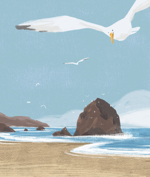 Conceptual art of Seagulls on Cannon Beach,