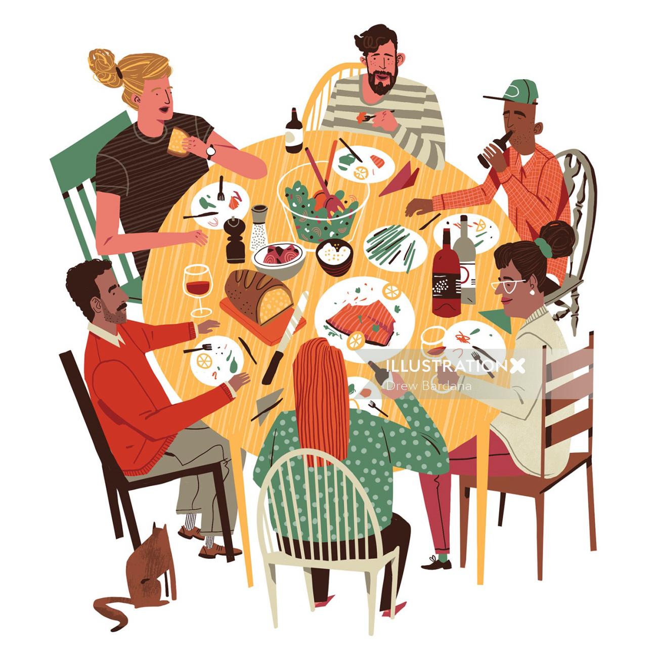 Dinner with Friends Illustration by Drew Bardana