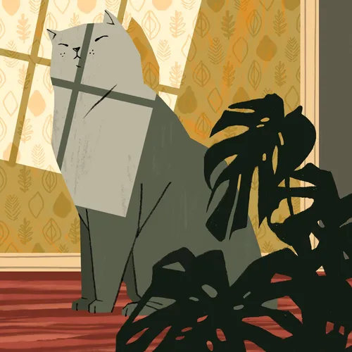 Tierillustration einer Katze, die auf einem Hartholzboden sitzt