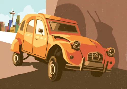 Digital painting of Citroen Snail Car