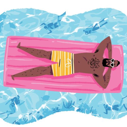 Fashion illustration of Man relaxing on pool flotation