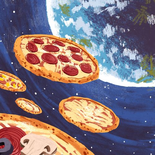 graphic pizza in space
