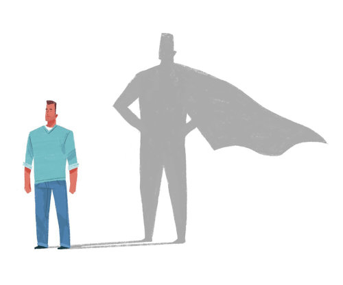Illustration of a common man with hero inside
